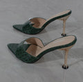 Emerald Croc Stiletto Mules - side view
