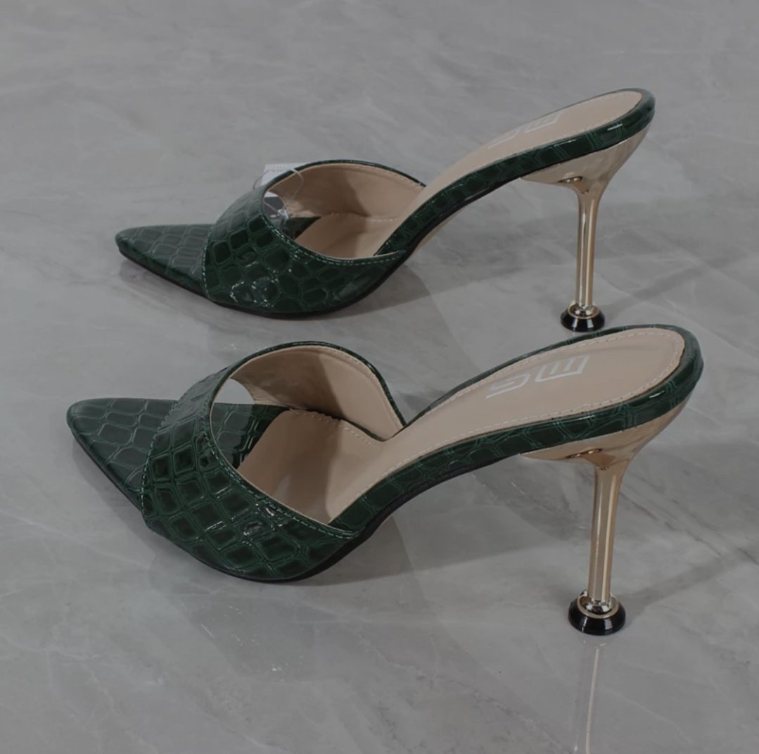 Emerald Croc Stiletto Mules - side view