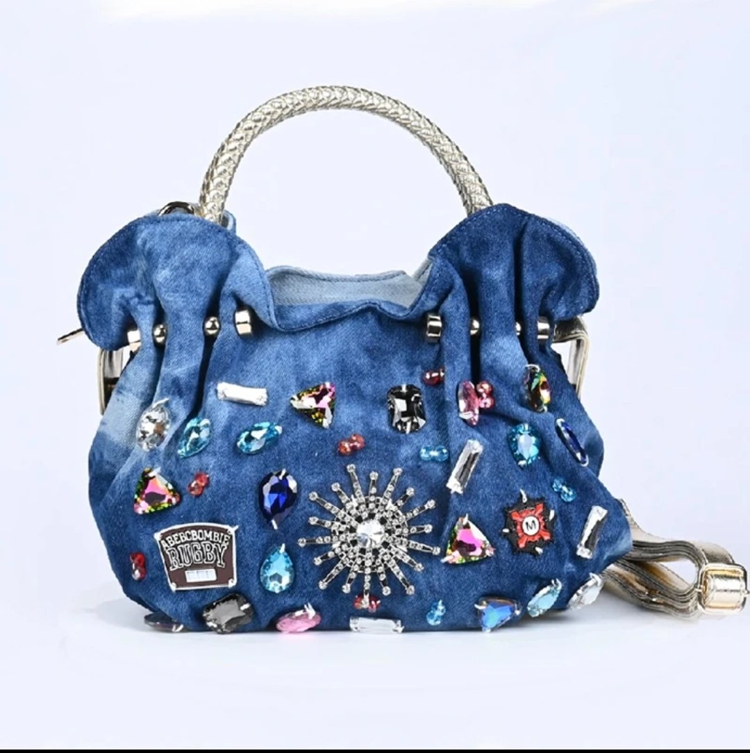 Bedazzled Denim Purse - front view