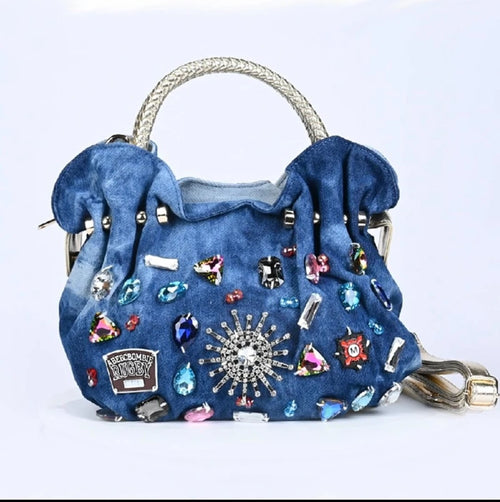 Bedazzled Denim Purse - front view