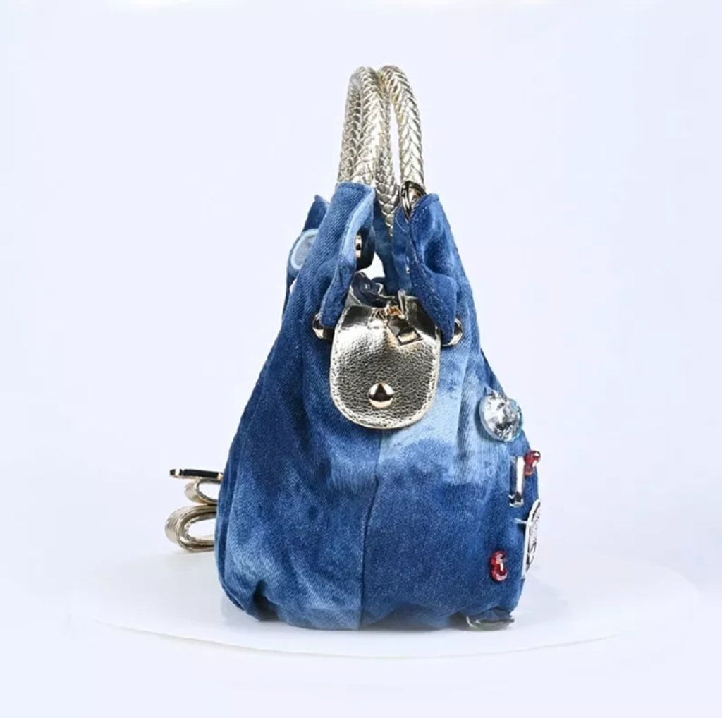Bedazzled Denim Purse - side view