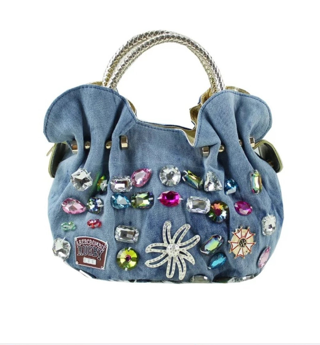 Bedazzled Denim Purse - front view