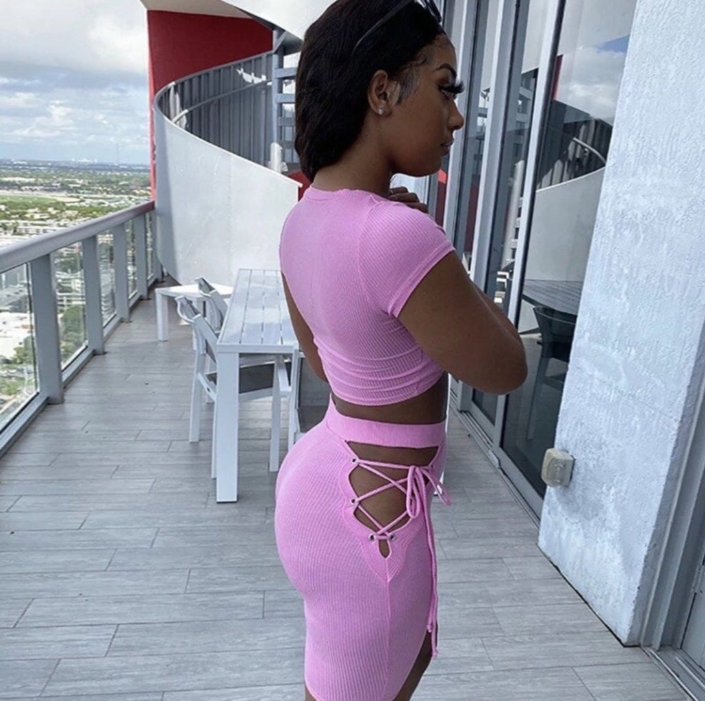 Blush Lace-Up Two-Piece Set - back view