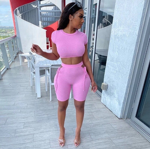Blush Lace-Up Two-Piece Set - front view